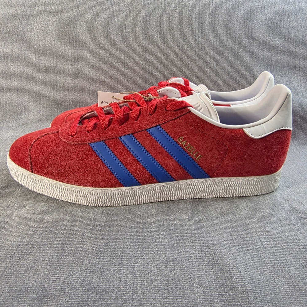 Adidas Gazelle Mens Size 12.5 Red Blue White New Suede Low Top Sneakers‎ IG2095